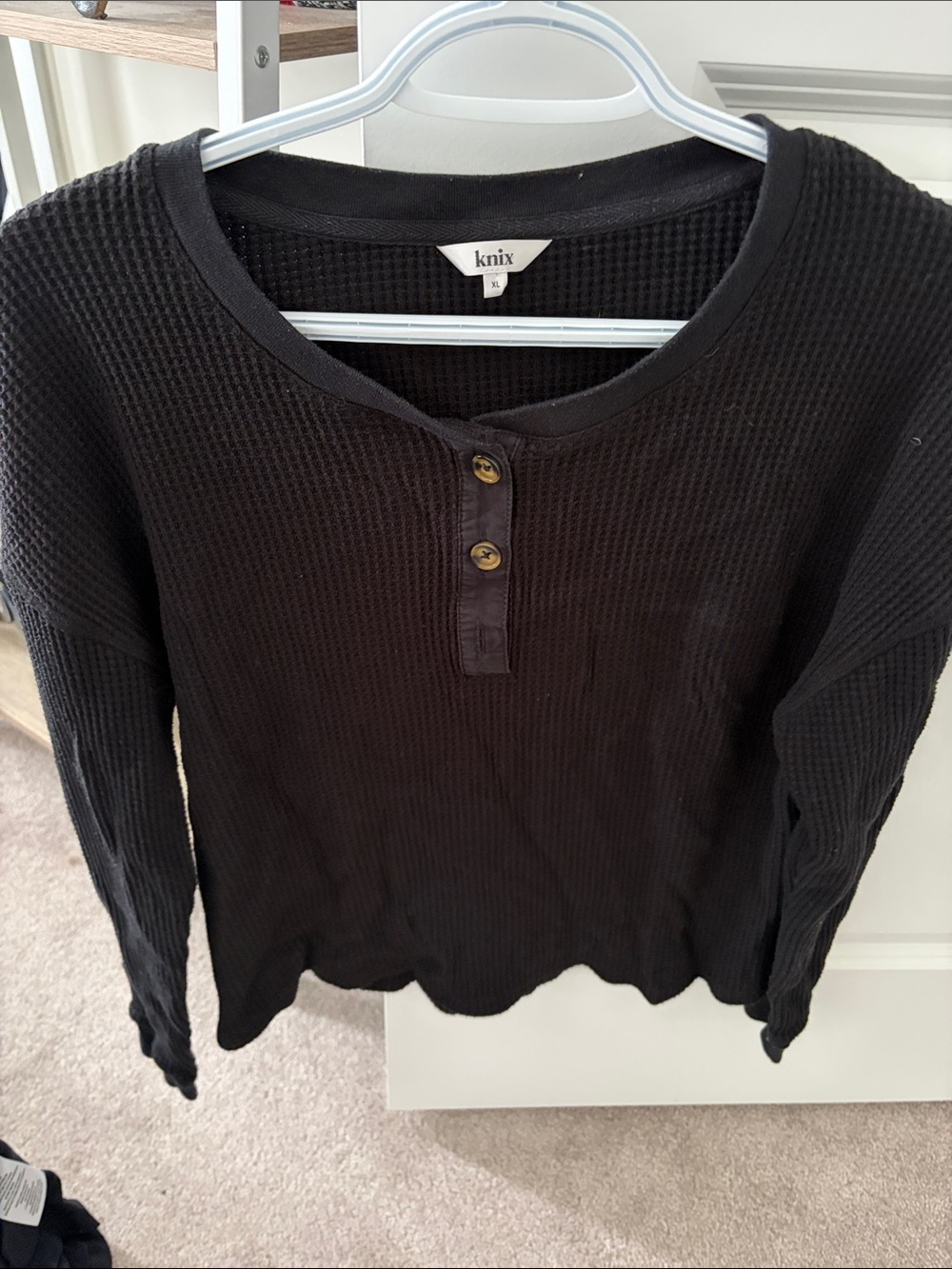 knix Black Waffle Henley Long Sleeve Top